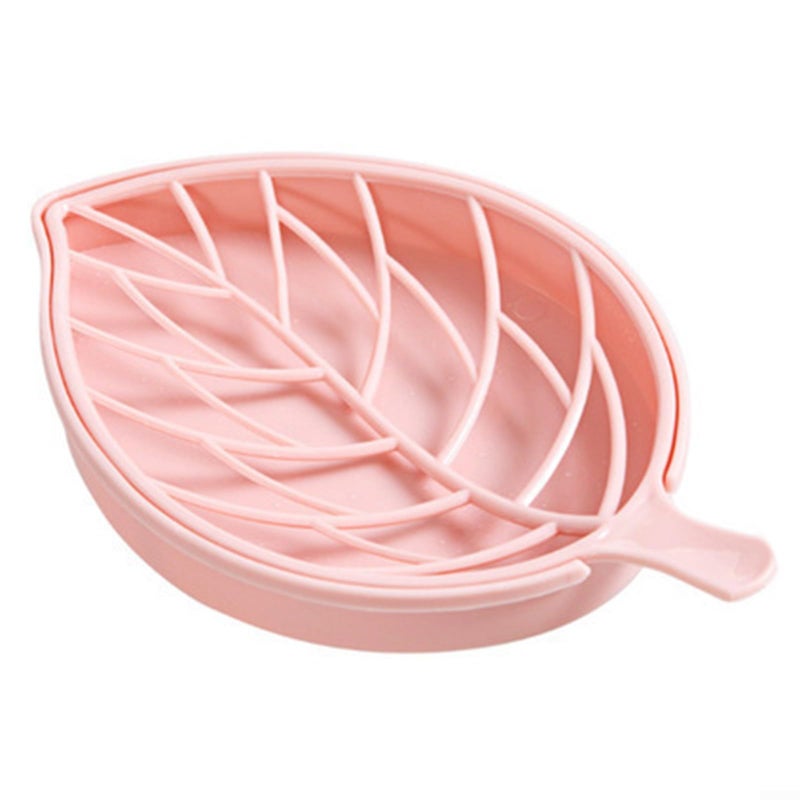 Blue Leaf Shaped Soap Dish With Double Drain Non Slip Bathroom Kitchen Shower Tray - Image 2
