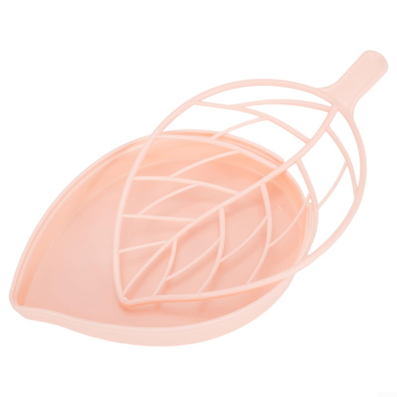 Blue Leaf Shaped Soap Dish With Double Drain Non Slip Bathroom Kitchen Shower Tray - Image 4
