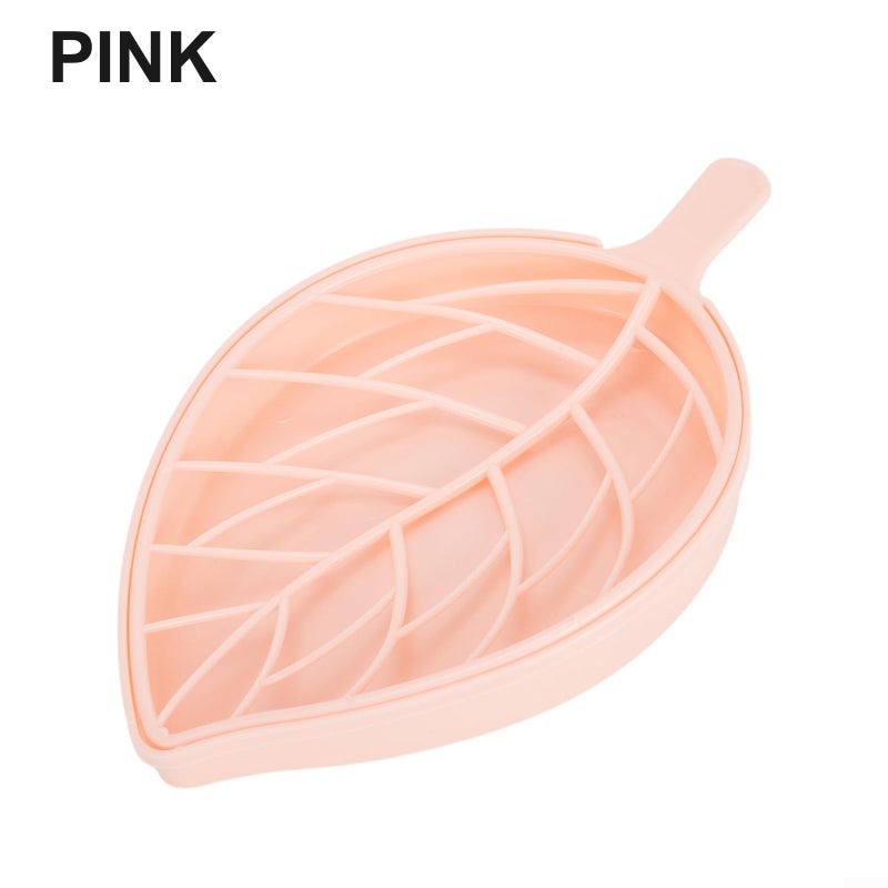 Blue Leaf Shaped Soap Dish With Double Drain Non Slip Bathroom Kitchen Shower Tray - Image 3