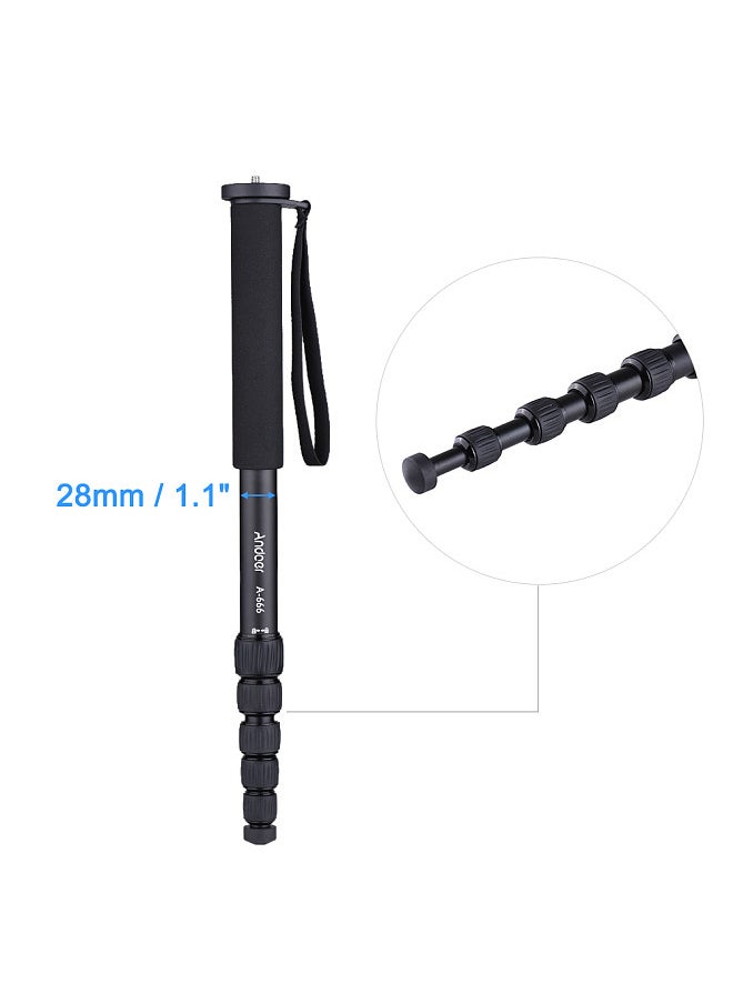 ANDOER - Andoer A-666 181cm/5.9ft Telescoping Aluminum Camera Monopod Unipod Stick 6-Section Max. Load 10kg/22Lbs with Carry Bag for Camcorder Video Studio Photography - Image 1
