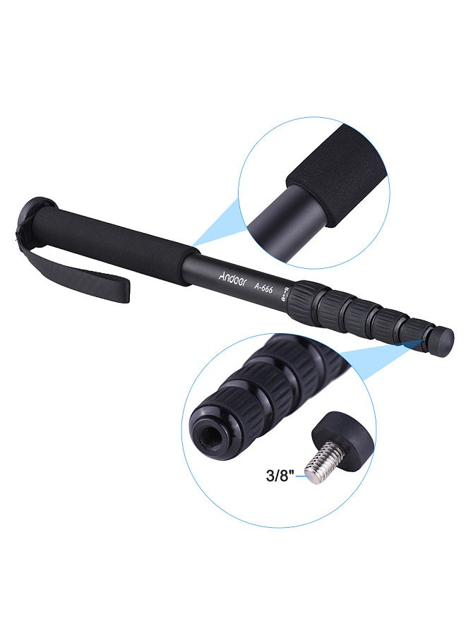 ANDOER - Andoer A-666 181cm/5.9ft Telescoping Aluminum Camera Monopod Unipod Stick 6-Section Max. Load 10kg/22Lbs with Carry Bag for Camcorder Video Studio Photography - Image 1