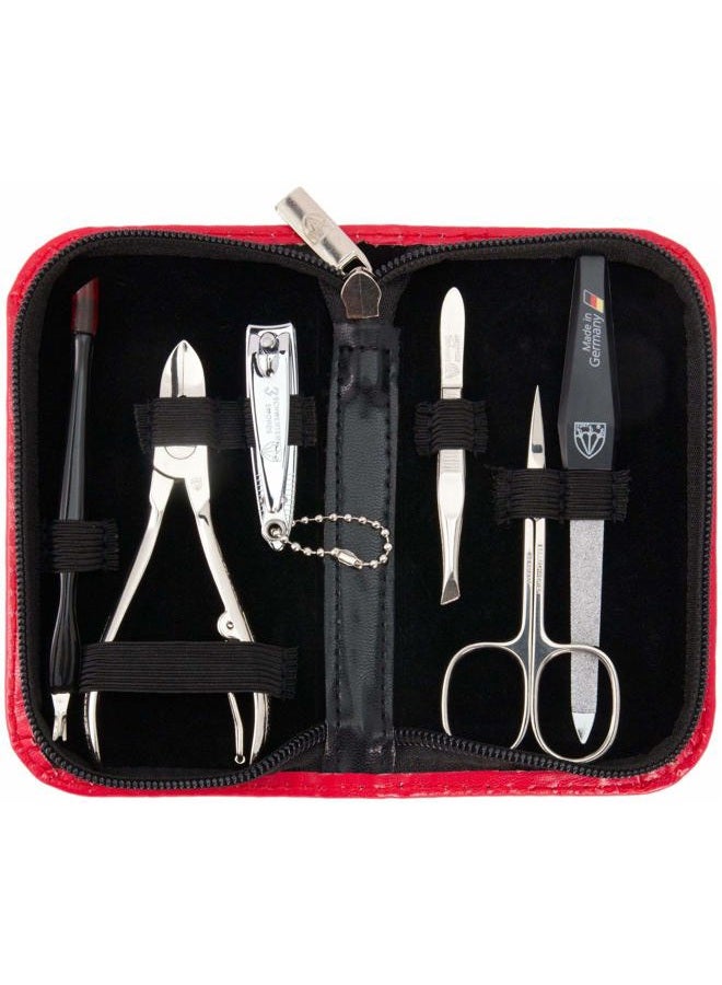 3 Swords Germany brand quality 6 piece manicure pedicure grooming kit set for professional finger & toe nail care scissors clipper fashion leather case in gift box, Made in Solingen Germany (03706) - Image 1