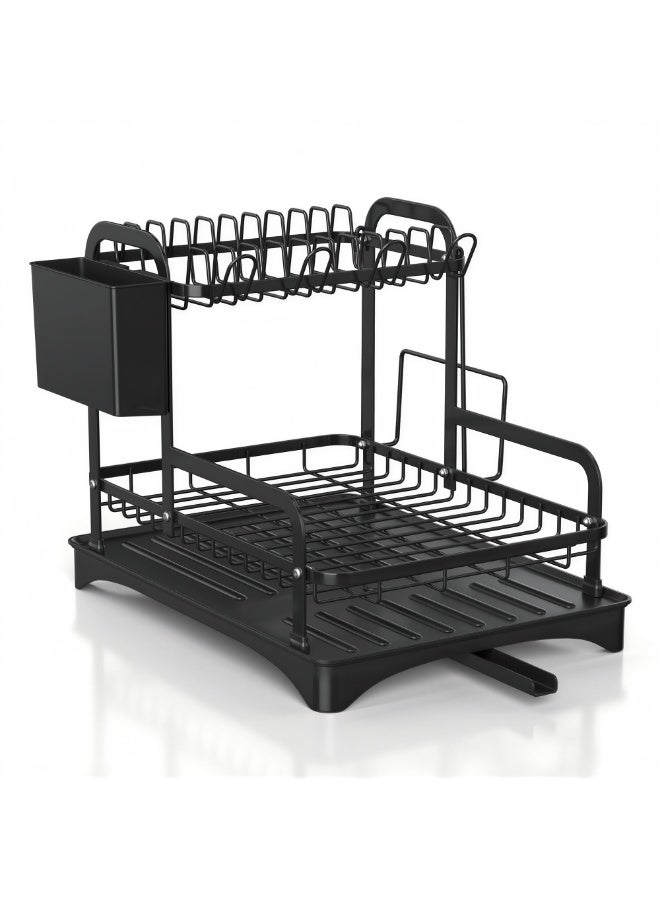 ZIMNEST 2-Tier Dish Drying Rack with Drainboard, Keeps Counter Dry, Large Capacity Rustproof Dish Drainer for Kitchen Countertop with Utensil Holder - Image 2