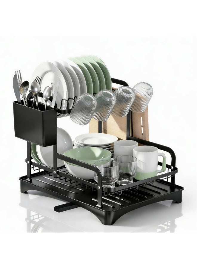 ZIMNEST 2-Tier Dish Drying Rack with Drainboard, Keeps Counter Dry, Large Capacity Rustproof Dish Drainer for Kitchen Countertop with Utensil Holder - Image 1