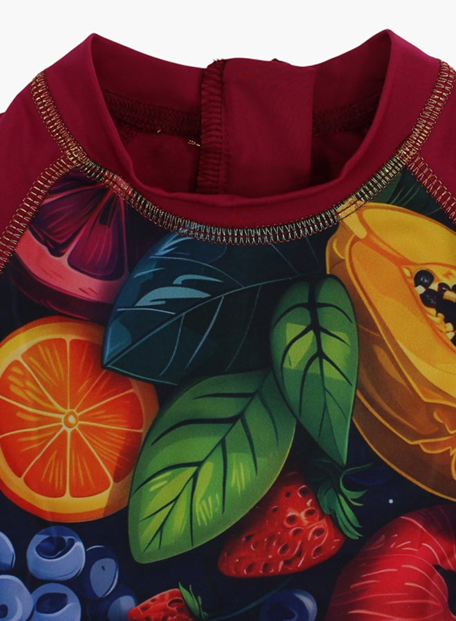 I.Wear I.Wear Girls Overall Swimsuit – Maroon with Fruit Print - Image 3