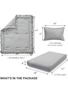 Uozzi Bedding 3 Pieces Crib Bedding Set Baby Ruffle Quilted Comforter with Fitted Sheet and Pillowcase - Cute Ruffled Shabby Chic Bedding Soft Blanket Design Gray  - Image 4