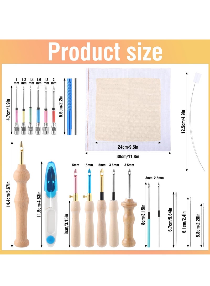 Excefore Punch Needle Kit, 35 Pcs Embroidery Stitching Punch Needle Poking Cross Stitch Tools, Punch Needle Wooden Handle Embroidery Pen Needle, Big Eye Needles, for Embroidery Embroidery Beginners - Image 5