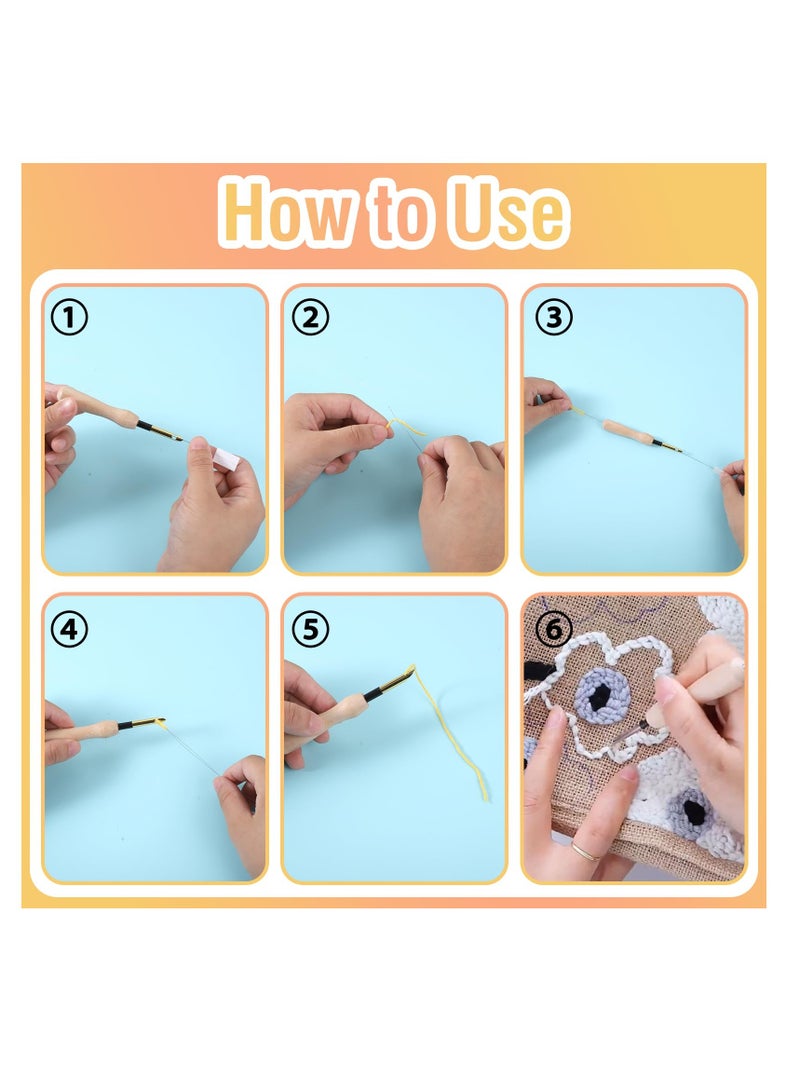 Excefore Punch Needle Kit, 35 Pcs Embroidery Stitching Punch Needle Poking Cross Stitch Tools, Punch Needle Wooden Handle Embroidery Pen Needle, Big Eye Needles, for Embroidery Embroidery Beginners - Image 2