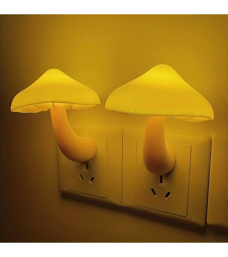 مصباح ليلي حساس للحركة على شكل فطر مع لمبات LED (6 قطع) لون أصفر متغير – مصباح بجانب السرير - Image 1