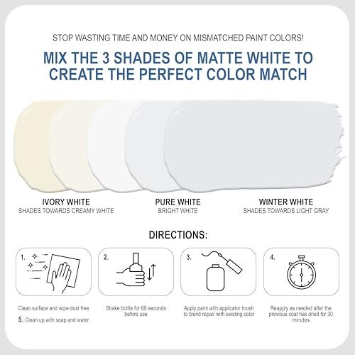 Sundaze Matte White Touch-Up Paint Pen Kit - Wall, Kitchen Cabinet, Furniture, Wood Door Touch Up - 3 Color Shades, Instantly Repair & Restore Scratches, Chips, Stains - Mix to Perfect Color Match - Image 4