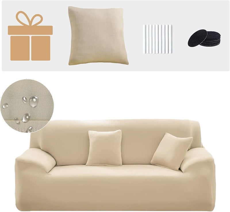INFOSUN Stretch Sofa Slipcover, Elastic Fabric Fashion Printed Waterproof Armchair Loveseat Couch Living Room Sofa Covers Pet Protector Mat Cushion Cover with 1 Pillowcase (Beige, 1 seater, 35" - 55") - Image 1