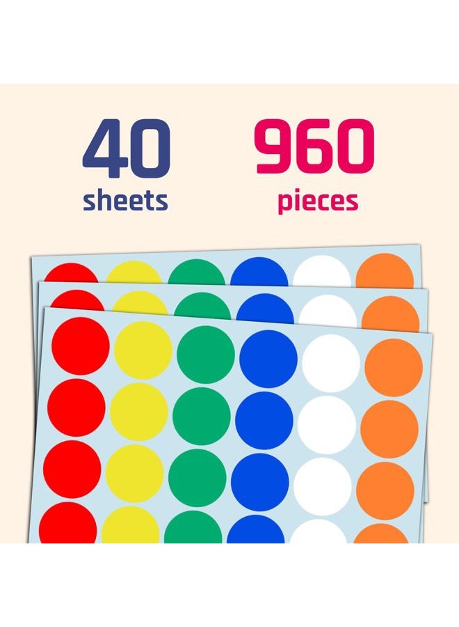TownStix 960 Pieces - 1" Colored Dot Stickers, Garage/Yard Sale Price Stickers - 6 Colors - Image 2