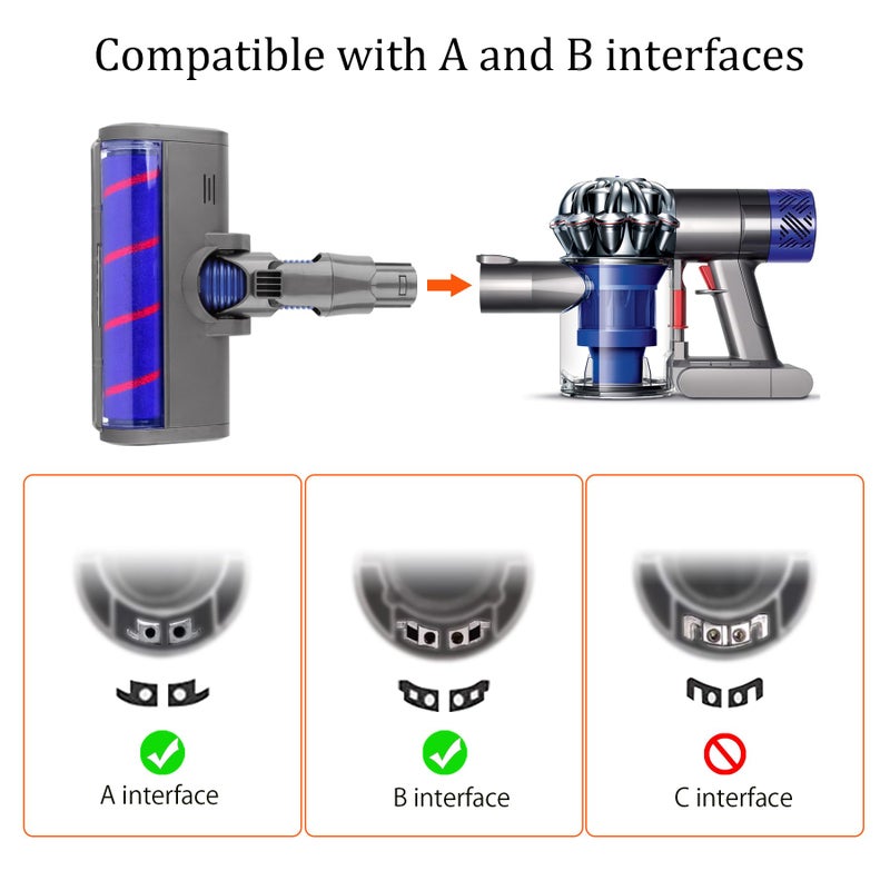 Weile Replacement Soft Roller Cleaner Head Compatible with Dyson V6, DC58, DC59, DC61, DC62, DC74 Cordless Vacuum Cleaner, Hard Floor Attachment with Headlights (for A&B interface) - Image 3