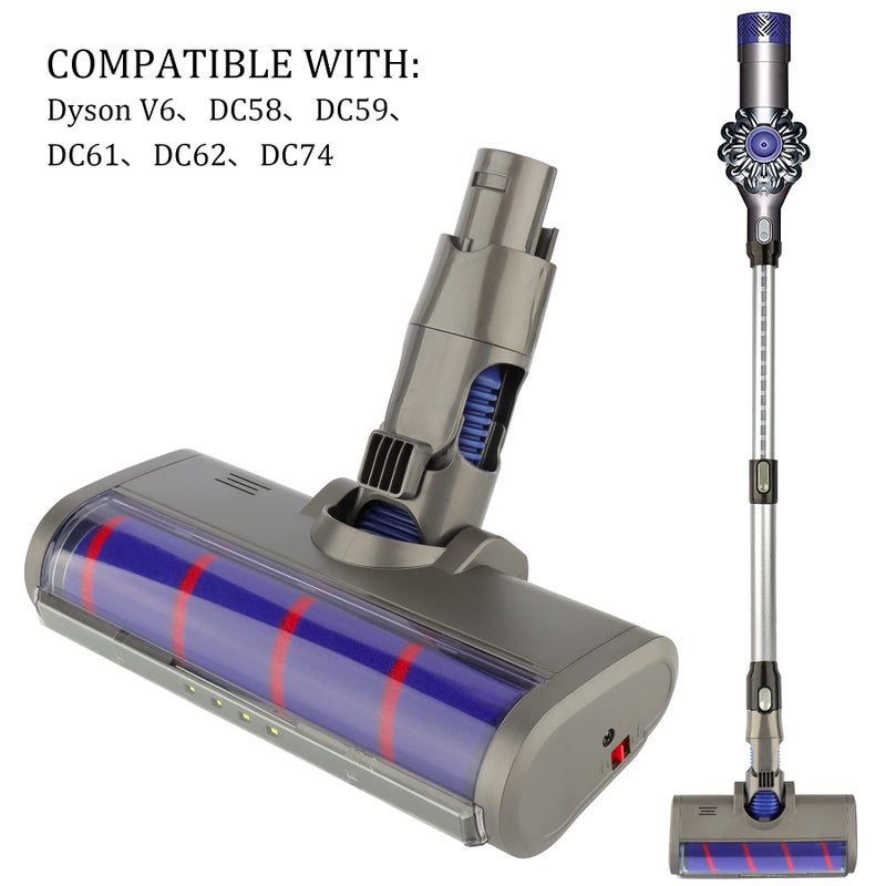 Weile Replacement Soft Roller Cleaner Head Compatible with Dyson V6, DC58, DC59, DC61, DC62, DC74 Cordless Vacuum Cleaner, Hard Floor Attachment with Headlights (for A&B interface) - Image 2