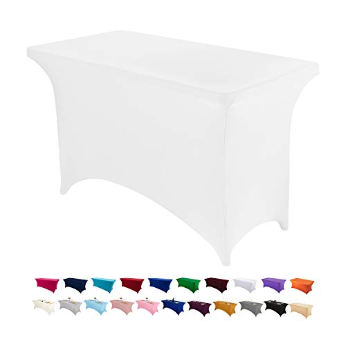 Peomeise 4FT Spandex Table Cover Rectangular Stretch Spandex Tablecloth White4FT