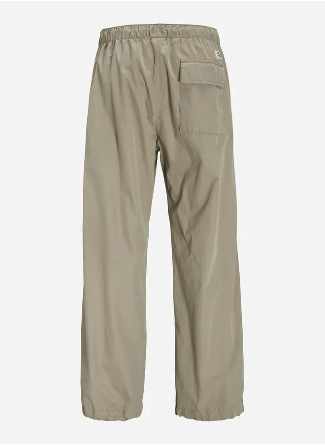 JACK & JONES Solid Parachute Pants with Drawstring