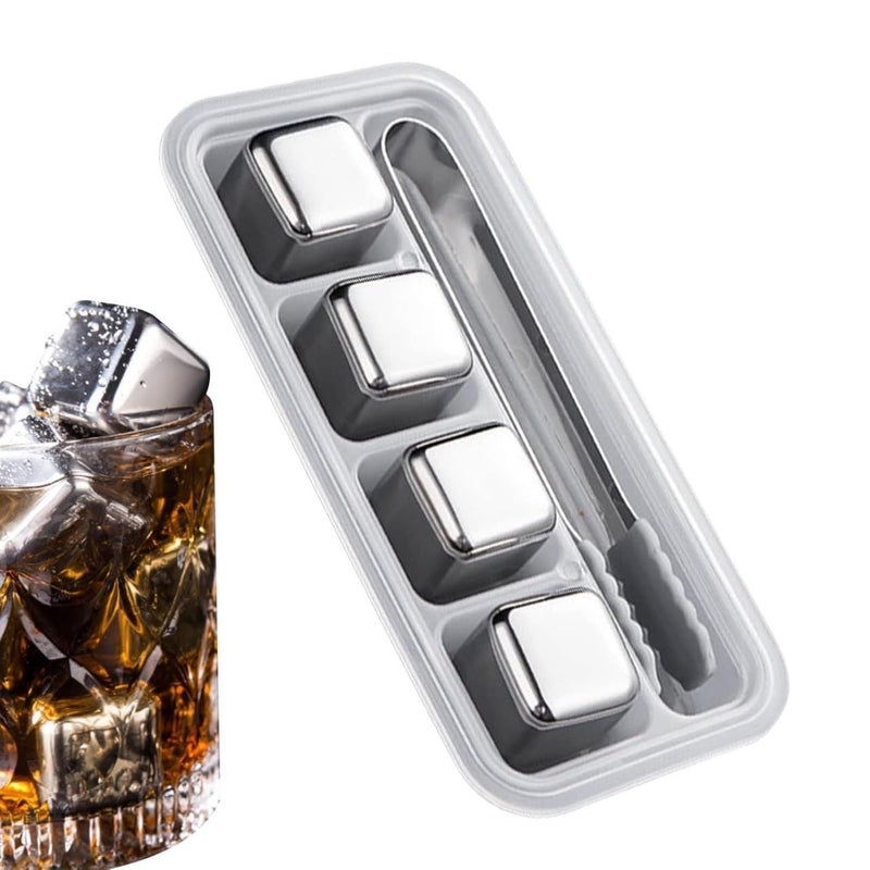 SHOPECOM SHOPECOM 4pcs Stainless Steel Ice Cubes Reusable Chilling Stones for Whiskey Wine Keep Your Drink Cold Longer Whiskey Wine Wine Cooling Cube Chilling Rock Party Bar Tool - Image 1