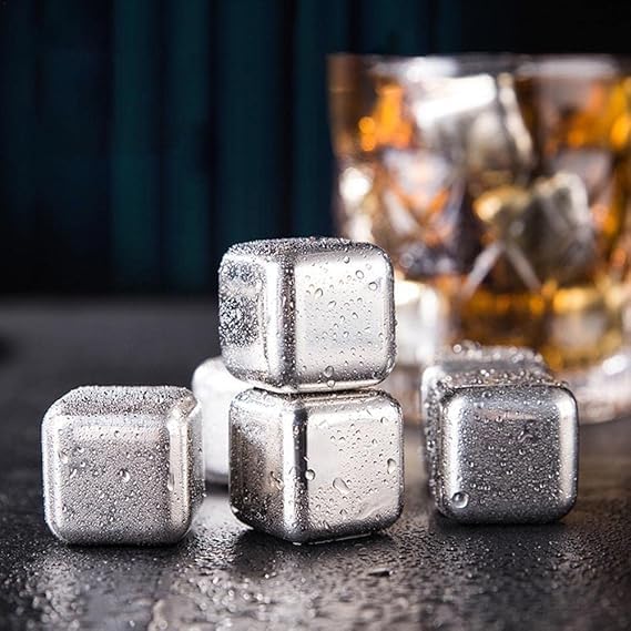 SHOPECOM SHOPECOM 4pcs Stainless Steel Ice Cubes Reusable Chilling Stones for Whiskey Wine Keep Your Drink Cold Longer Whiskey Wine Wine Cooling Cube Chilling Rock Party Bar Tool - Image 3