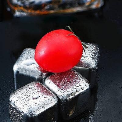 SHOPECOM SHOPECOM 4pcs Stainless Steel Ice Cubes Reusable Chilling Stones for Whiskey Wine Keep Your Drink Cold Longer Whiskey Wine Wine Cooling Cube Chilling Rock Party Bar Tool - Image 5
