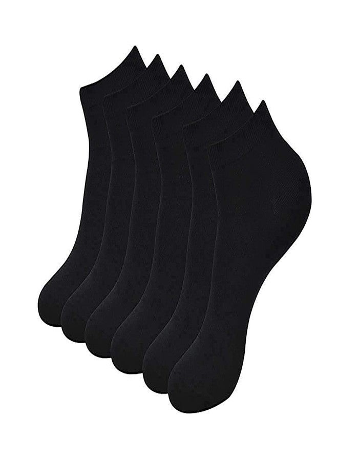 V3E جوارب قطنية بسيطة بطول الكاحل للأولاد والبنات (أسود) - (عبوة من 6)  - Image 1