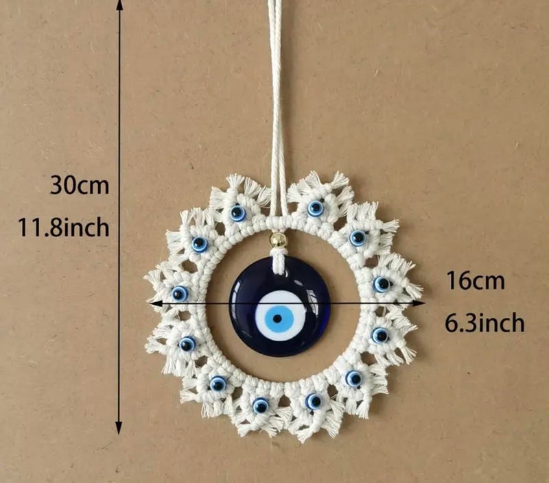 WARMINGO DE White Macrame Evil Eye Wall Hanging for Home Decor & Nazar Protection | Big Turkish Evil Eye for Main Door Entrance | Handmade Boho Wall Hanging | Aesthetic Diwali & Housewarming Gift - Image 3