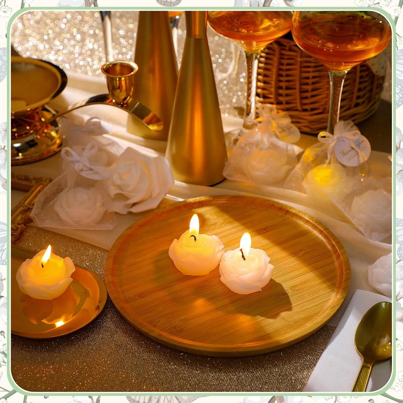 Treela 24 Set Flower Candles Wedding Favor for Guests Mini White Rose Shaped Tealight Candles for Return Gift Wedding Birthday Bridal Shower Housewarming Party - Image 2