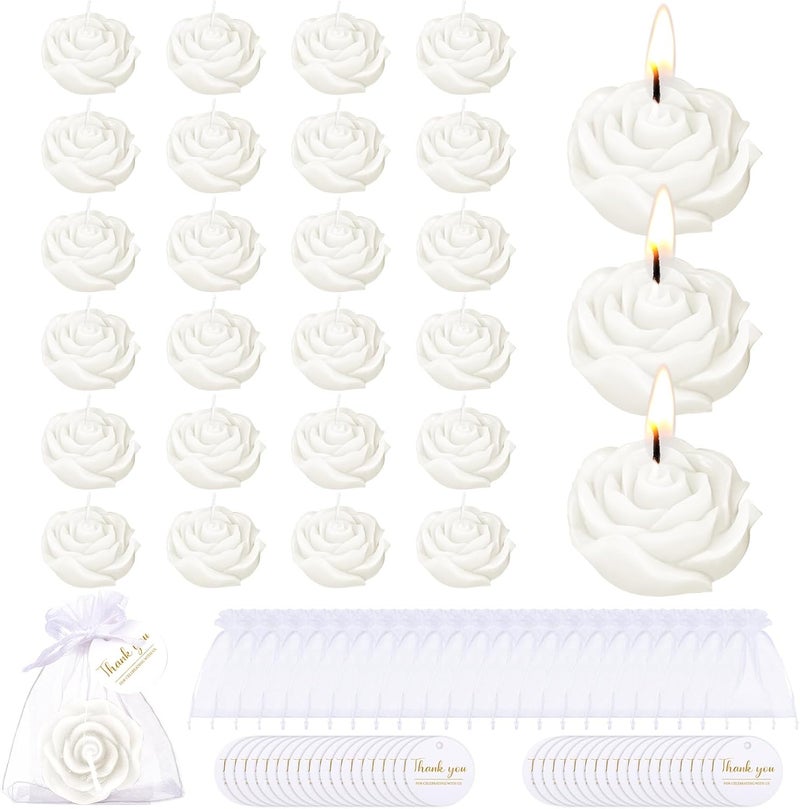 Treela 24 Set Flower Candles Wedding Favor for Guests Mini White Rose Shaped Tealight Candles for Return Gift Wedding Birthday Bridal Shower Housewarming Party - Image 1