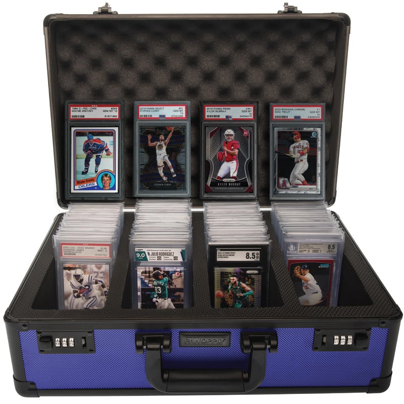 Panopply صندوق تخزين بطاقات SLAB ARMOR FUSION 4 صفوف لحفظ بطاقات PSA المصنفة لحفظ أكثر من 160 شريحة بطاقات مصنفة صندوق شريحة PSA هدايا لجمع بطاقات الرياضة بيسبول (أزرق داكن) - Image 1