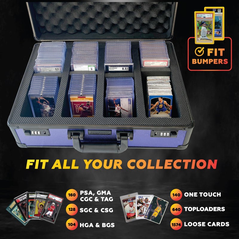 Panopply صندوق تخزين بطاقات SLAB ARMOR FUSION 4 صفوف لحفظ بطاقات PSA المصنفة لحفظ أكثر من 160 شريحة بطاقات مصنفة صندوق شريحة PSA هدايا لجمع بطاقات الرياضة بيسبول (أزرق داكن) - Image 2