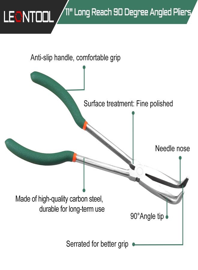 كماشة LEONTOOL ذات أنف منحني مقاس 11 بوصة، كماشة طويلة المدى بزاوية 90 درجة مع أسنان مسننة مستقيمة وطويلة جدًا للمساحات الضيقة التي يصعب الوصول إليها والمناطق الخالية المحدودة - Image 2