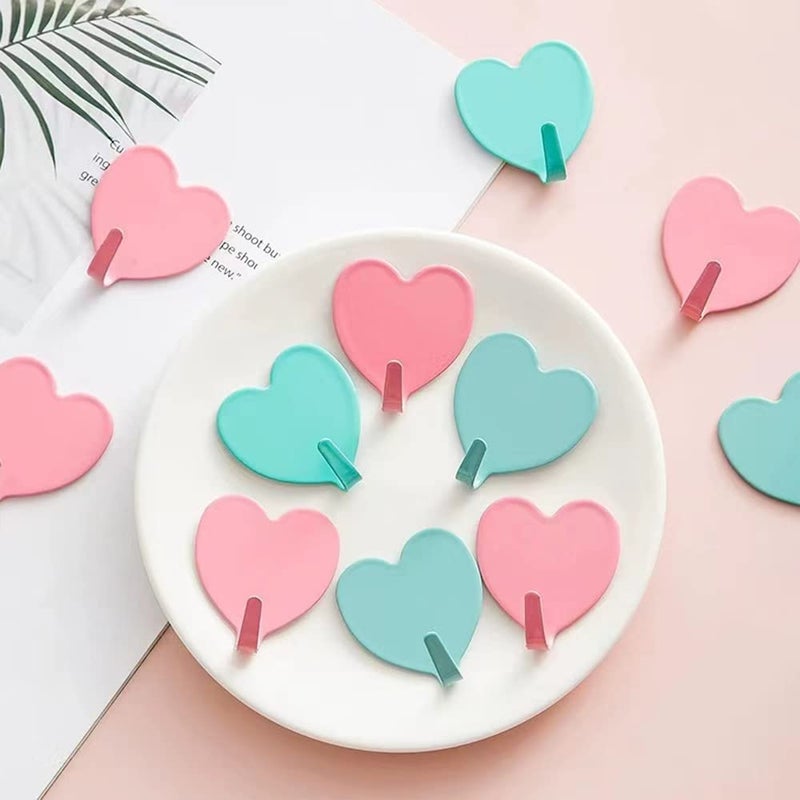 JtmyAota 6 Pack Heart Shaped Decorative Wall Hooks, Stainless Steel Strong Adhesive Wall Hook for Home Kitchen Bathroom Office (Light Pink) - Image 5