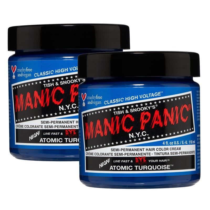 MANIC PANIC Classic Atomic Turquoise Semi Permanent Hair Color Neon Aqua Blue Hair Dye for Women Men That Lasts 46 Weeks Vegan Ammonia CrueltyFree Create Mix Custom Shades 4oz 2pk