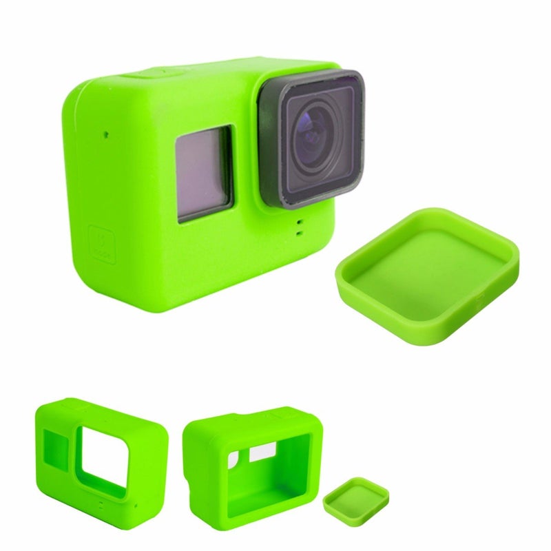 Action Pro غطاء سيليكون مطاطي + غطاء واقي للعدسة متوافق مع كاميرا أكشن GoPro Hero 7/6/5 (أخضر) - Image 3