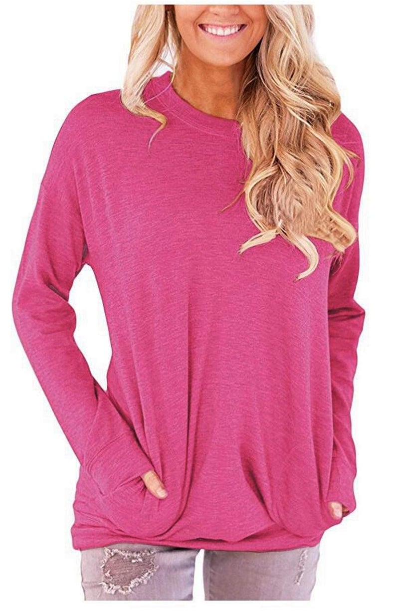 onlypuff Pocket Shirts for Women Long Sleeve Tops Casual Cute Fashion Tunic Tops Ladies Blouse Rose M - Image 2