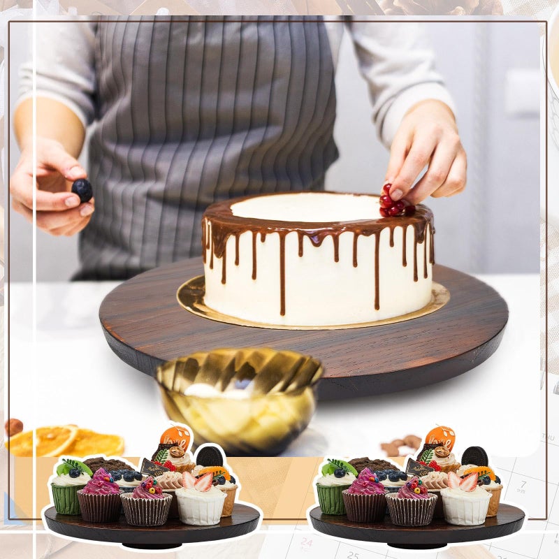 Jinei 4 Sets Wood Cake Stand Rustic 12 Inch Rotating Cake Stand Food Round Risers Turntable for Party Cake Base Wood for Display Parties Weddings Restaurants Decorating Supplies - Image 5