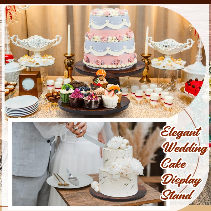Jinei 4 Sets Wood Cake Stand Rustic 12 Inch Rotating Cake Stand Food Round Risers Turntable for Party Cake Base Wood for Display Parties Weddings Restaurants Decorating Supplies - Image 4