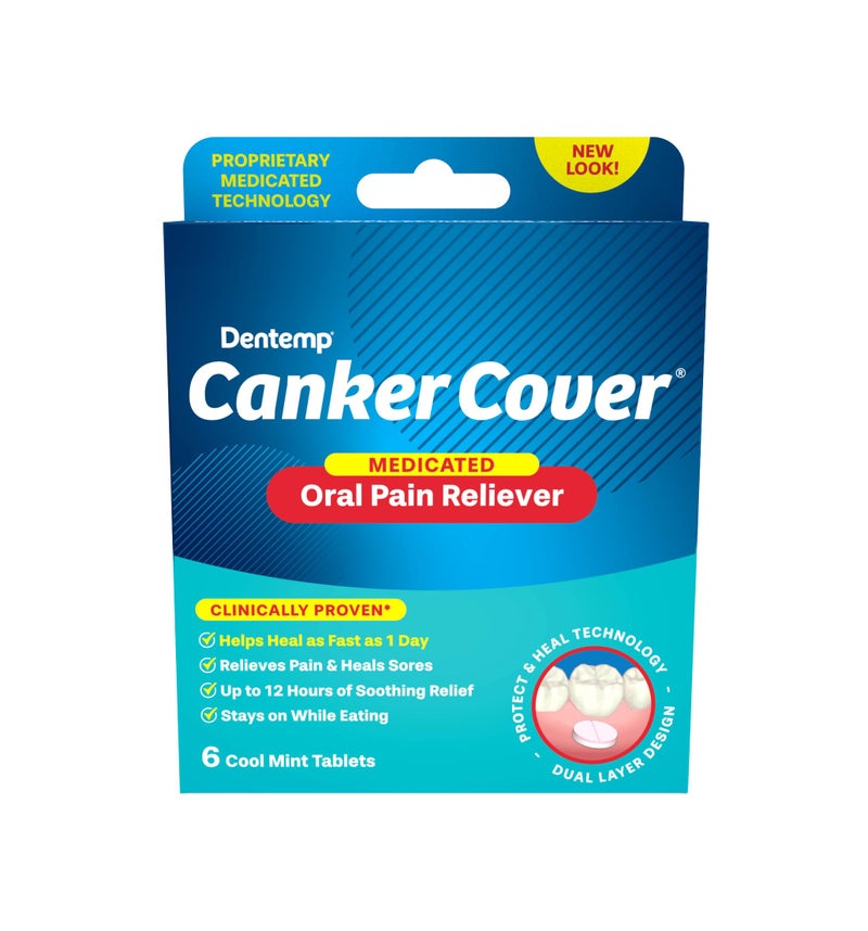 Dentemp Canker Cover Canker Sore Medicine Pain Reliever 6 Counts Canker Sore Treatment to Relieve Canker Pain Mouth Sores Mouth Irritation Fast Acting Canker Sore Relief Tablets for Adults