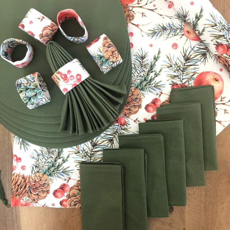 ديسينازمير PatternIzmir Placemat Winter Garden Pattern Set 6 Tableware, 6 Cloth Napkins, 6 Napkin Rings and Runner Cover Combination 3