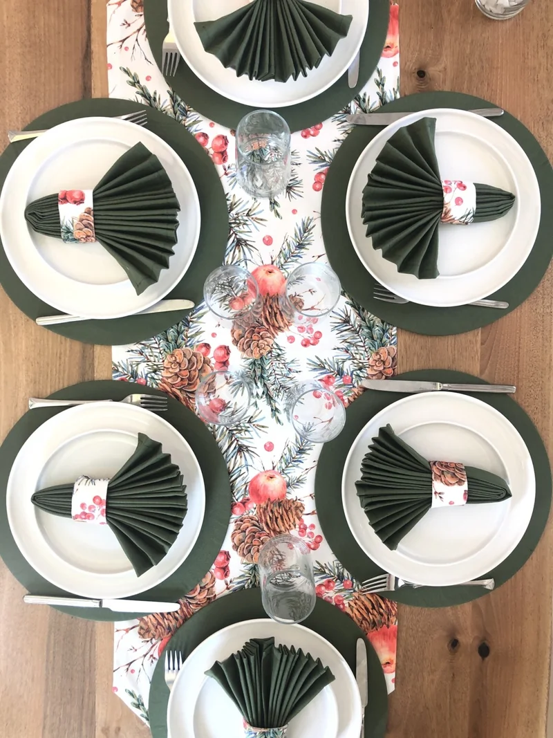 ديسينازمير PatternIzmir Placemat Winter Garden Pattern Set 6 Tableware, 6 Cloth Napkins, 6 Napkin Rings and Runner Cover Combination 3