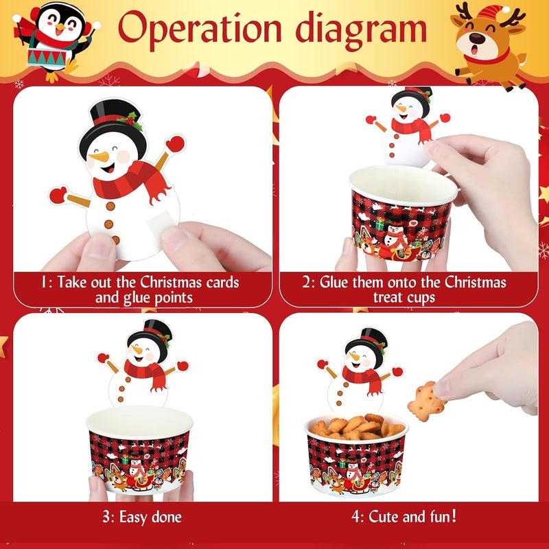 Suclain 50 Sets Christmas Snack Bowls for Parties with Cards 8 oz Xmas Themed Treat Paper Cups Dessert Ice Cream Disposable Soup Bowls for Hot Cold Food Party Supplies (Buffalo Plaid Xmas Style) - Image 3