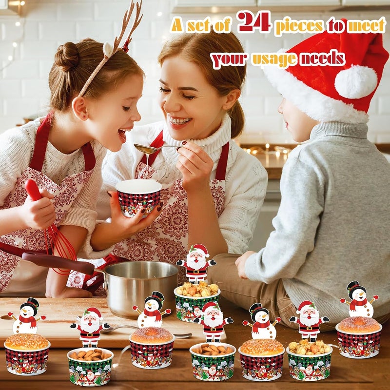 Suclain 50 Sets Christmas Snack Bowls for Parties with Cards 8 oz Xmas Themed Treat Paper Cups Dessert Ice Cream Disposable Soup Bowls for Hot Cold Food Party Supplies (Buffalo Plaid Xmas Style) - Image 4
