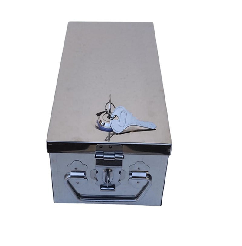 GinoSet ® Stainless Steel Bank Locker Box, Cash Drawer, Jewellery Storage Container Cash Box Size - 12 Inch (L-31cm, W-13cm, H-9.5cm)(With Pre fited Lock & 2 Key) - Image 1