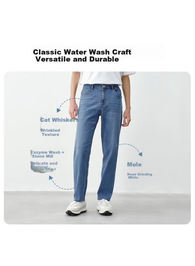 Men's Classic Water Wash Straight Business Jeans Men's Jeans Light Blue 35 - Image 3