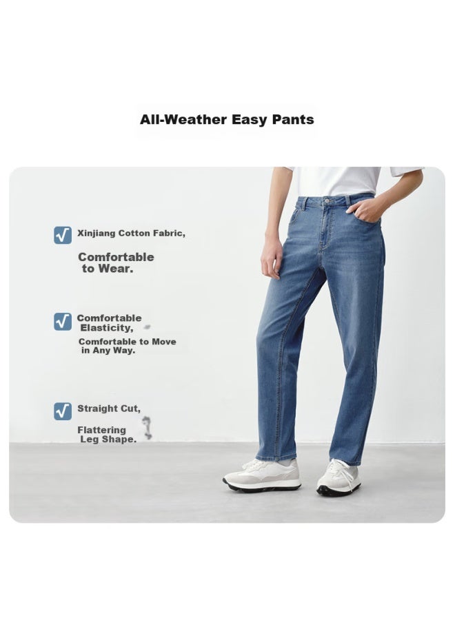 Men's Classic Water Wash Straight Business Jeans Men's Jeans Light Blue 35 - Image 1