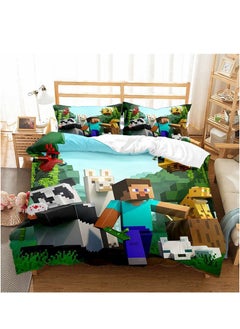 GUDOO 3 in 1 Allover print Minecraft Double Duvet Cover Set Includes 2 Pillowcases 