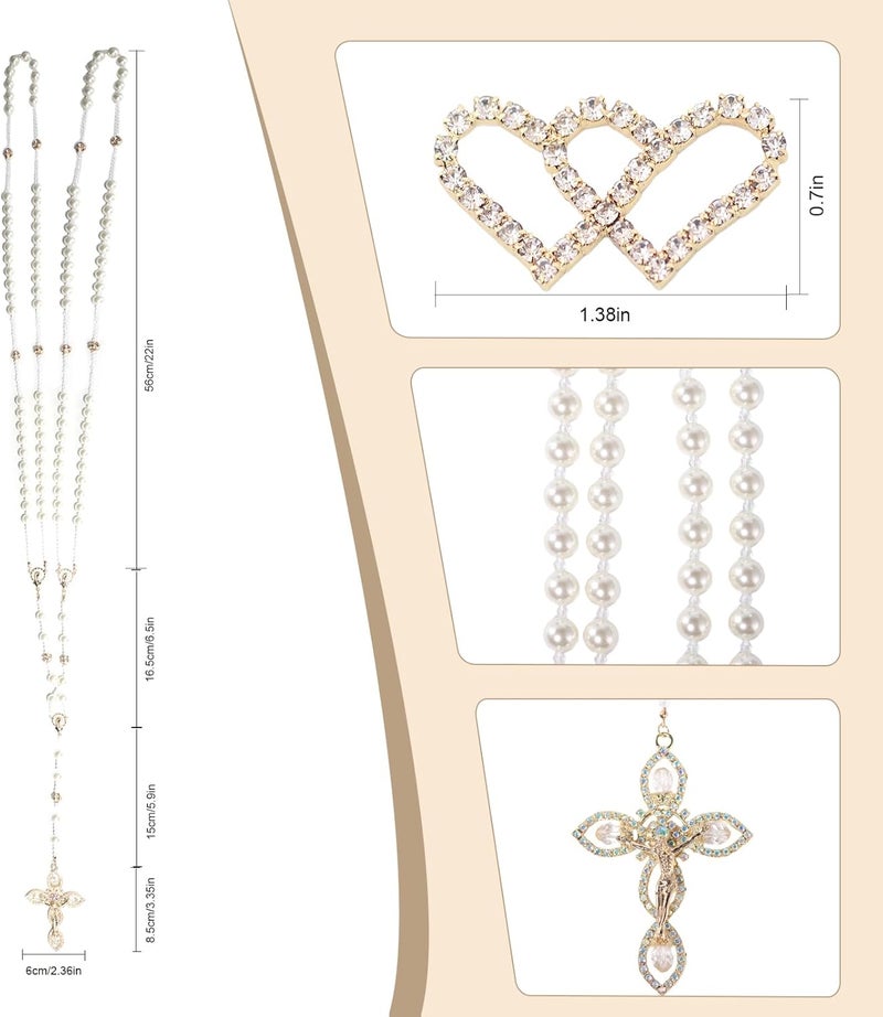 ESNOY Lazo Para Boda,Wedding Lasso for Ceremony Catholic,Lazos Para Boda Catolica,Lazos Para Bodas De Iglesia Para Novios,Pearls Rosary with Unity Cross for Wedding Ceremony,Lazo De Boda Para Los Novios - Image 2
