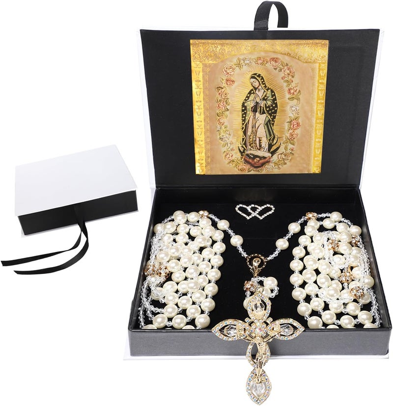 ESNOY Lazo Para Boda,Wedding Lasso for Ceremony Catholic,Lazos Para Boda Catolica,Lazos Para Bodas De Iglesia Para Novios,Pearls Rosary with Unity Cross for Wedding Ceremony,Lazo De Boda Para Los Novios - Image 1