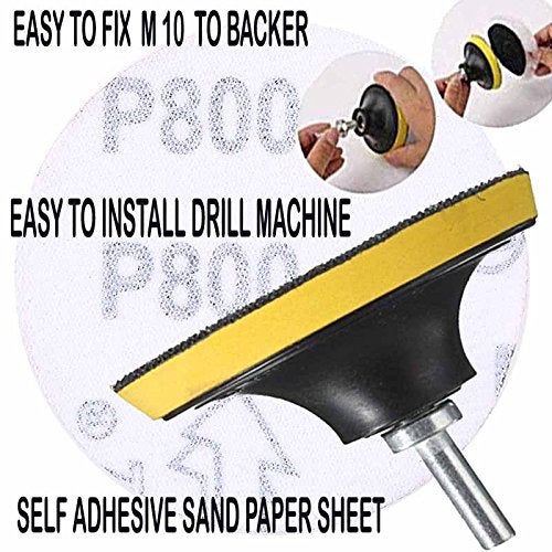 DIY Crafts Pack Of 5 Pcs, Grit # 800, 3" inch Sanding Sander Sandpaper # Grit Round Self Adhesive + Backer Pad + M 10 Drill Adopter Mu (Pack Of 5 Pcs, Grit # 800) - Image 4