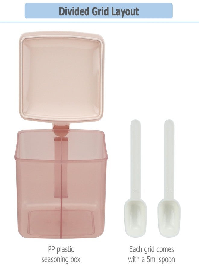 EIKS 2 Pack Condiment Box with Lid & Spoons for Serving & Storing Salt Sugar Spice Pepper Seasoning in Home Kitchen Coffee Restaurant (Pink) - Image 3