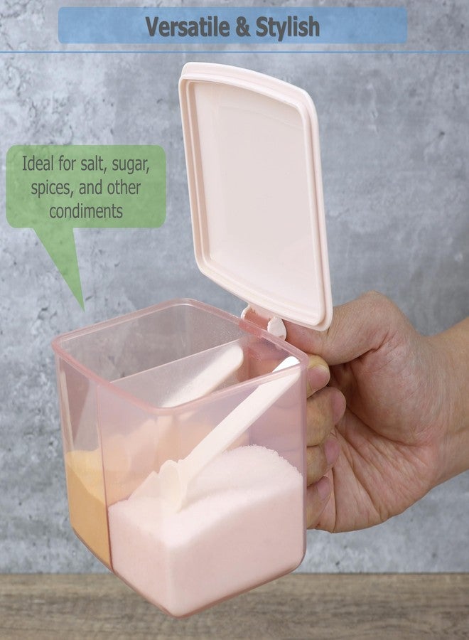 EIKS 2 Pack Condiment Box with Lid & Spoons for Serving & Storing Salt Sugar Spice Pepper Seasoning in Home Kitchen Coffee Restaurant (Pink) - Image 5